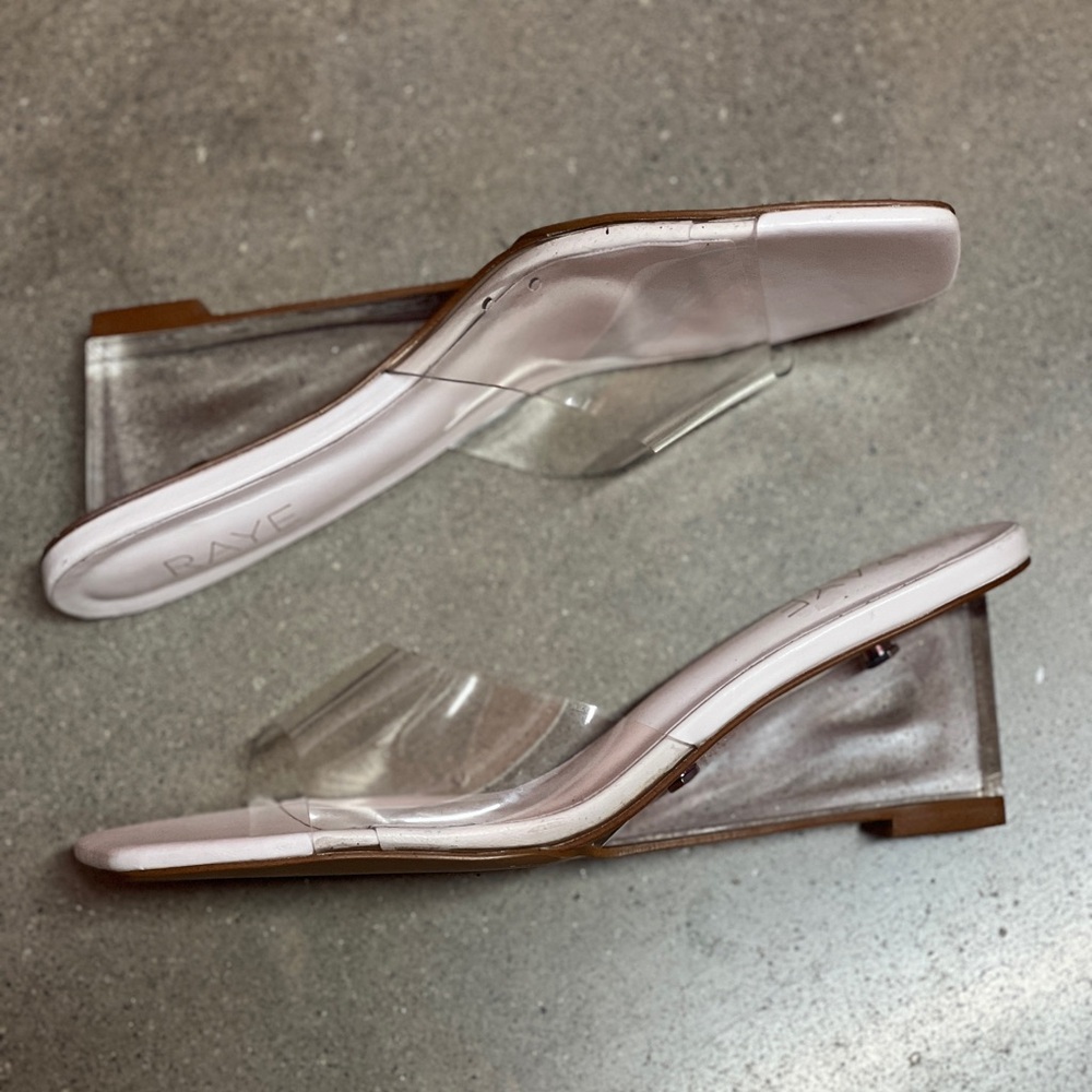 RAYE Clear and White Wedge Sandals